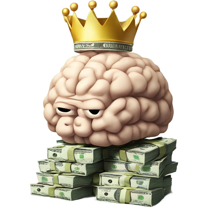 Big Brain wearing a crown on top of stack of cash emoji
