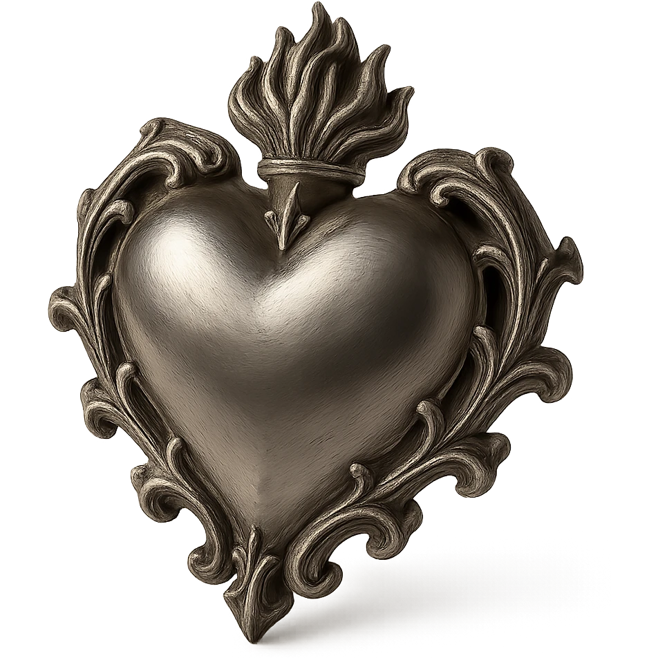 silver goth heart, ornate gothic details, metallic shine, heart shape, silver color, no text emoji