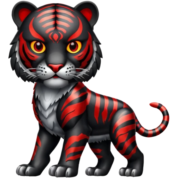 Metal Tiger full body  black color and eyes red like a predator  emoji