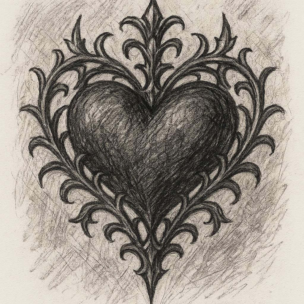gothic heart, ornate, dark, elegant, pencil sketch style emoji