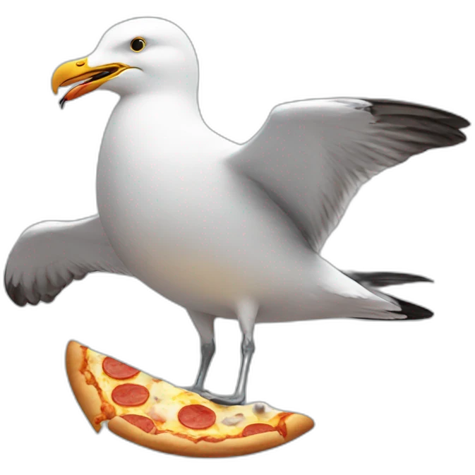 seagull holding pizza slice in beak emoji
