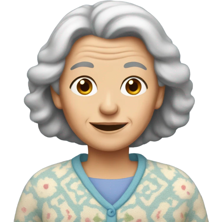 Old lady with long brown hair in pajamas and a sweater  emoji