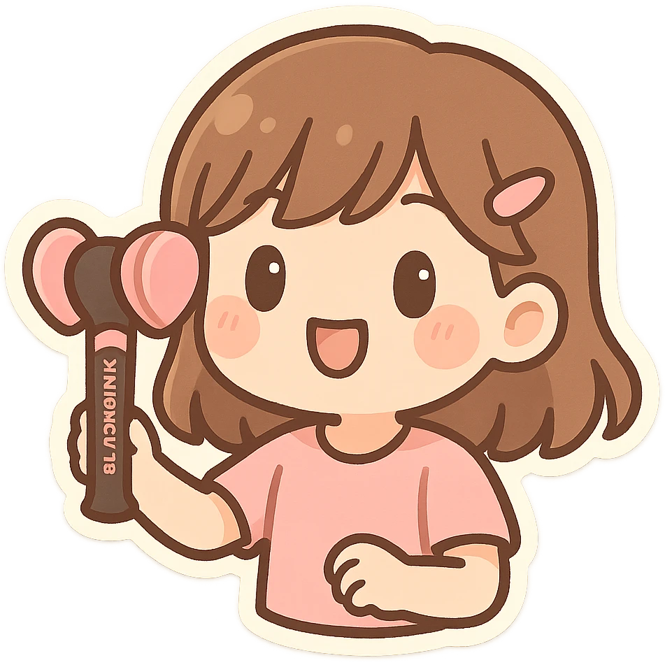 a fan holding a Blackpink light stick, cute chibi style, pink accents emoji