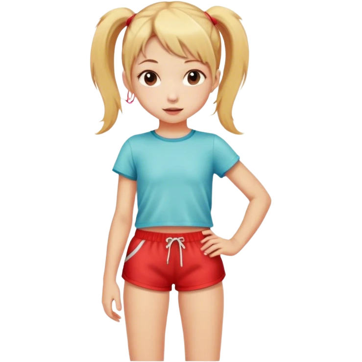 skinny little girl short red dolphin shorts , blond hair, ponytail emoji