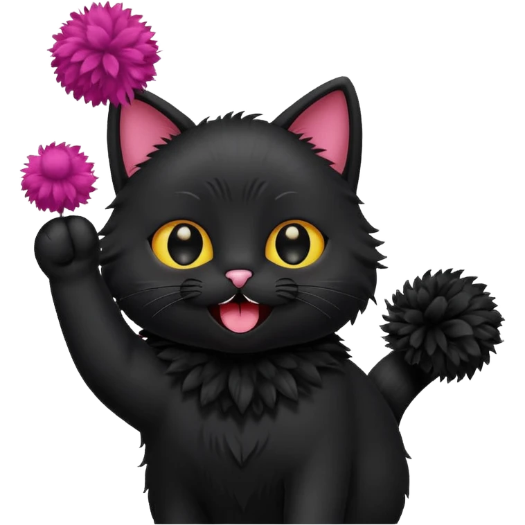 cheerleading black cat with pom pom emoji