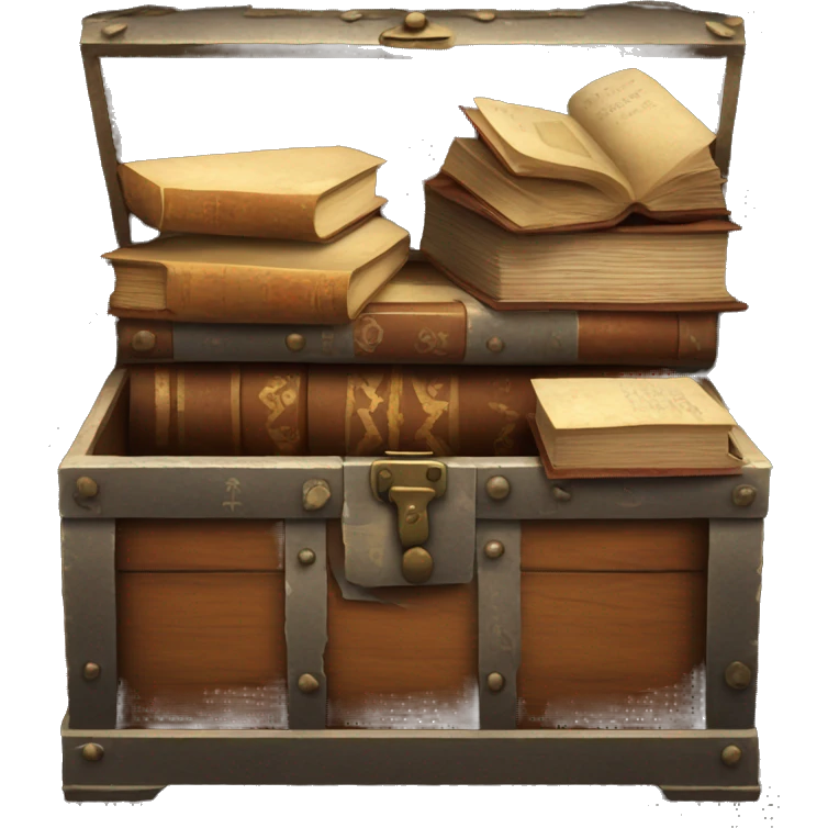 open vintage chest with old books inside  emoji