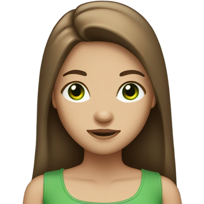 Girl with brown long straight hair and green eyes  emoji