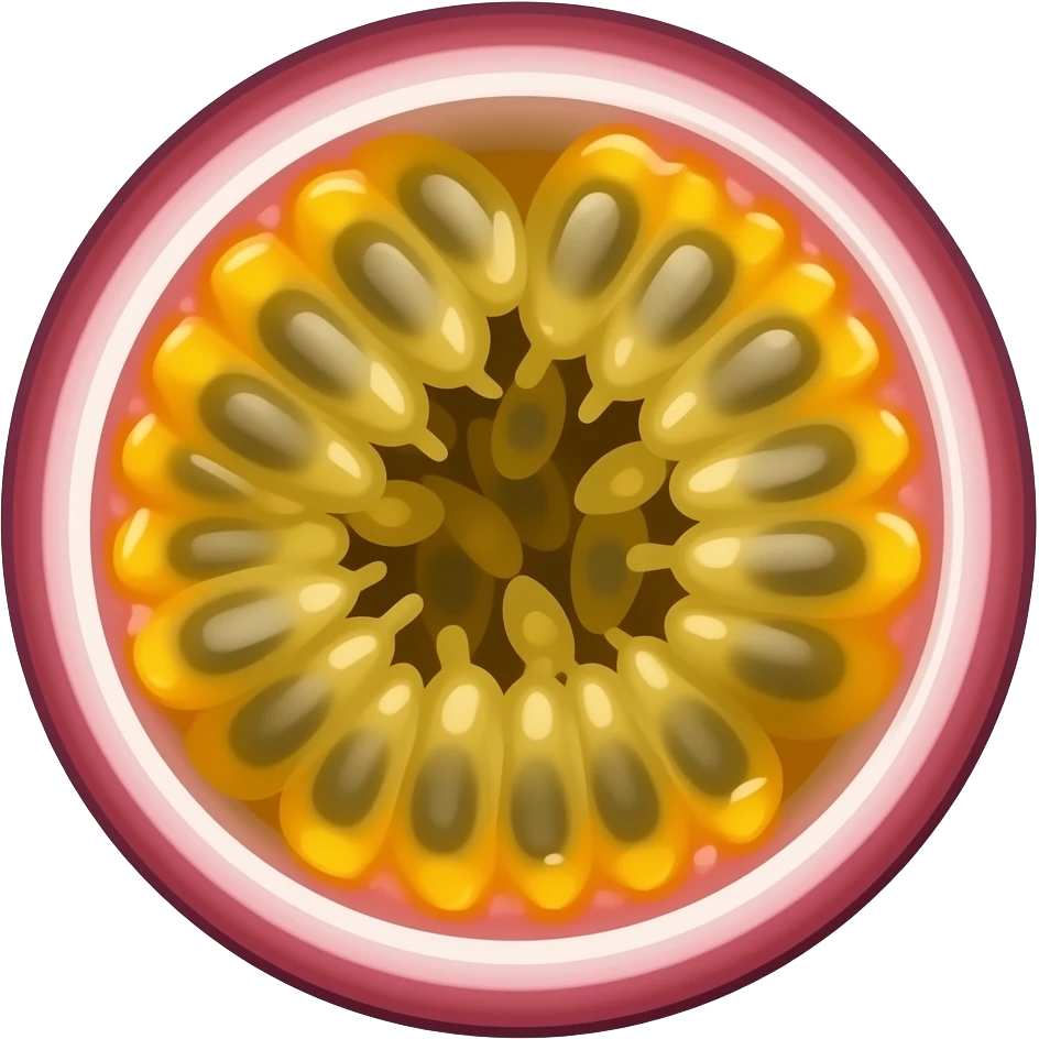 a passion fruit, polished semi-realistic rendering, highly saturated colors with smooth gradients emoji