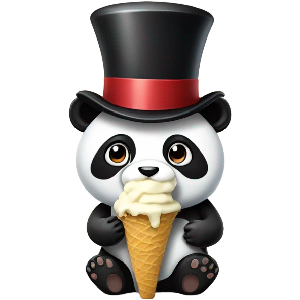 Panda eating ice cream with a top hat emoji