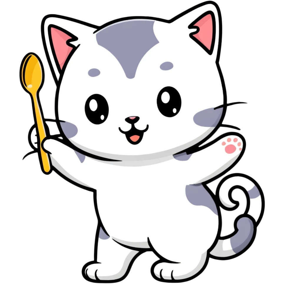 cute cat playing with a spoon emoji