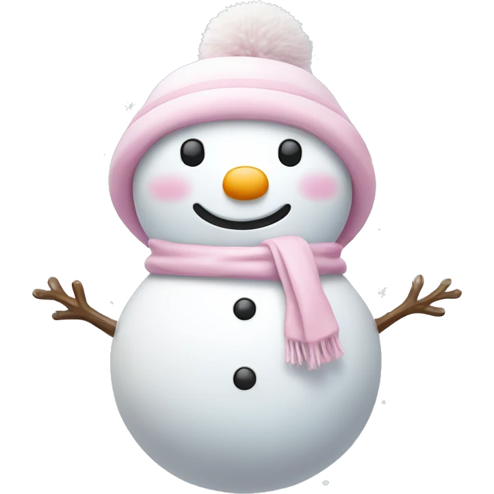 Cute white and light pink snowman with falling snow emoji