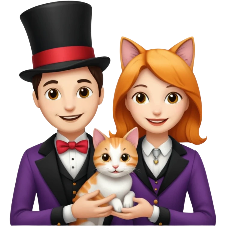 magician couple and their pet cat emoji