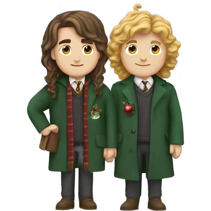 Christmas tree Harry Potter style and two best friends who are Write and have half long Brown hair in the 40’s emoji