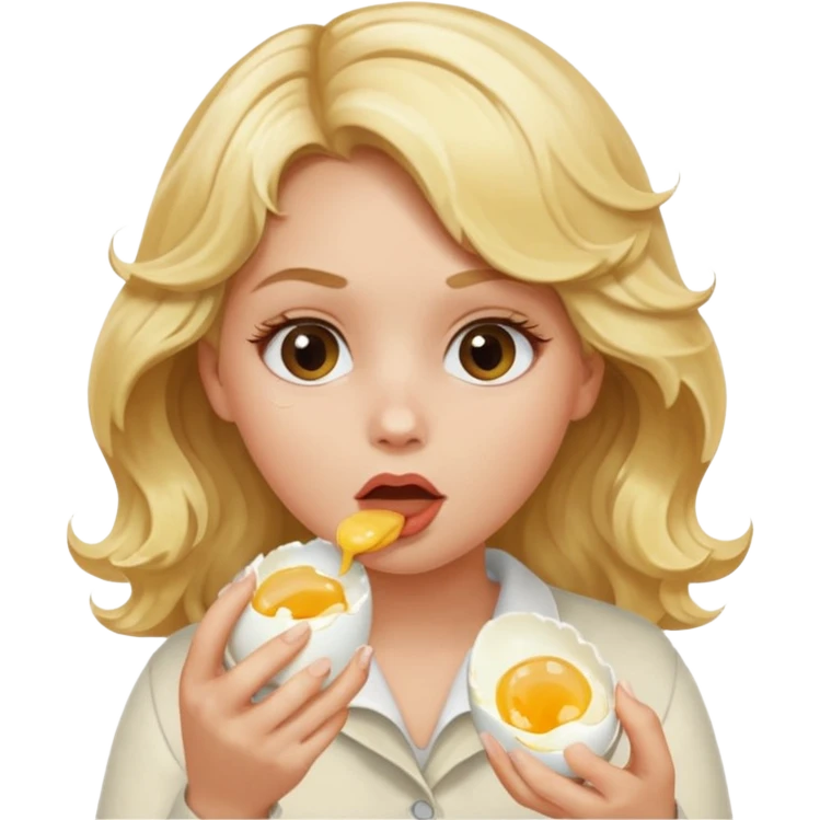 Girl with blonde wavy hair eating boiling egg emoji