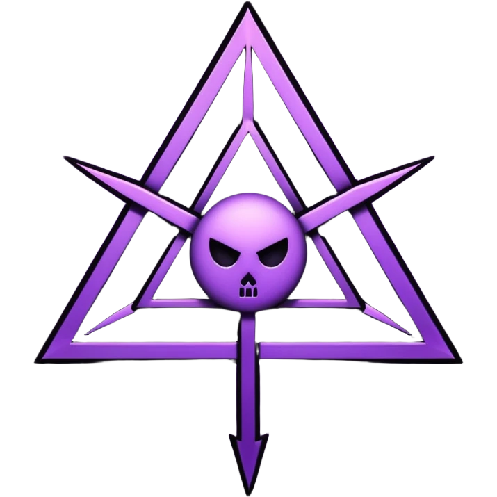 Emoji, dark futuristic occult sigil, symmetrical geometric shape, black metal with faint violet glow, gothic cyber aesthetic, minimal flat design, sharp edges, centered, transparent background emoji