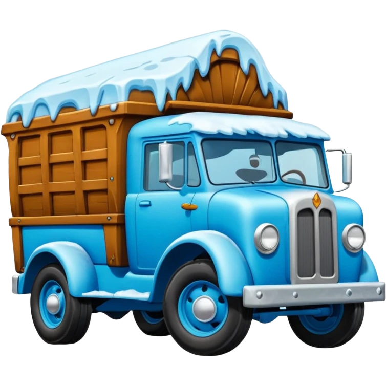 The Flintstones shiny crushed-dark-ice-blue frozen Scooby Doo 1912 antique long-wheelbase cab over off-road moving truck  emoji