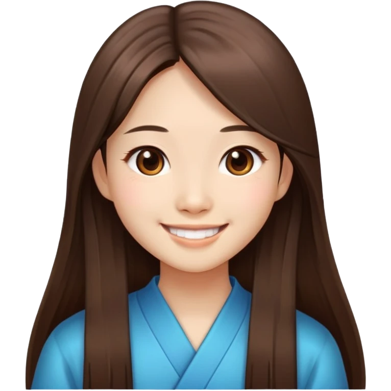 Chinese girl with long straight brown hair, smiling, just face emoji