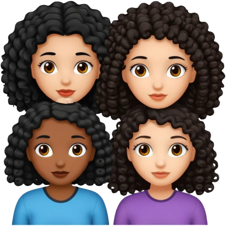 2 girl best friends. One who is African american with black hair and dark brown eyes. one who is white with curly dark brown hair and dark brown eyes. emoji