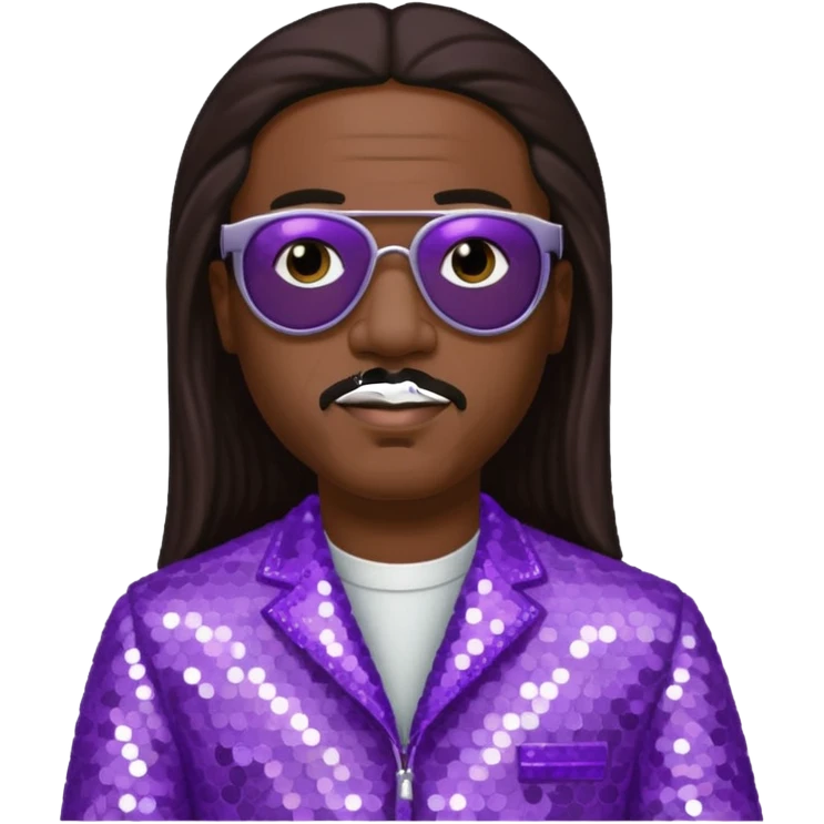 Stevie Wonder with long dark brown hair, lilac sequin outfit  emoji