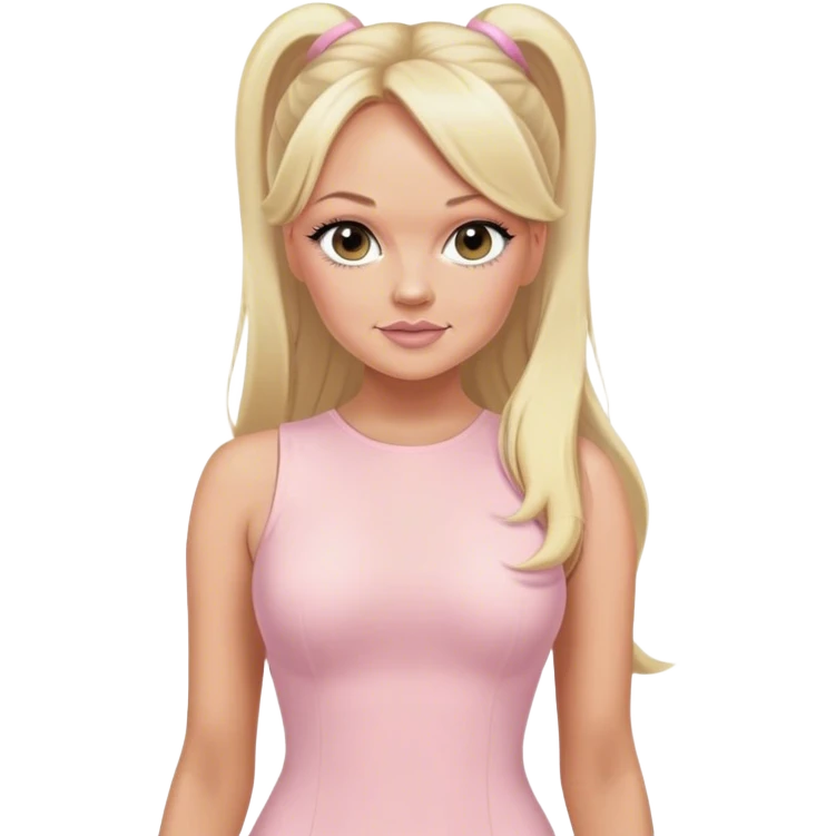 Emma bunton with long blonde ponytails wearing a light pink bodycon dress emoji