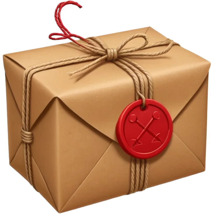 old-fashioned package, brown paper, twine, wax seal emoji