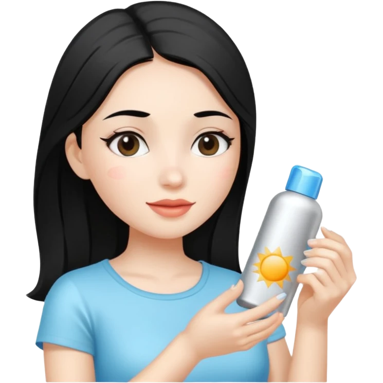 Black hair white skin Girl putting on a silver package sunscreen emoji