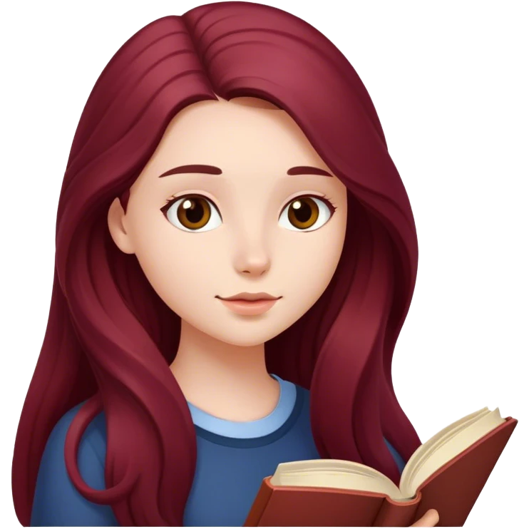 A beautiful, burgundy long haired girl reading a book emoji