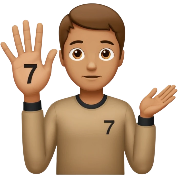 Man shrugging with the number 6 above his left hand and the number 7 above his right hand emoji