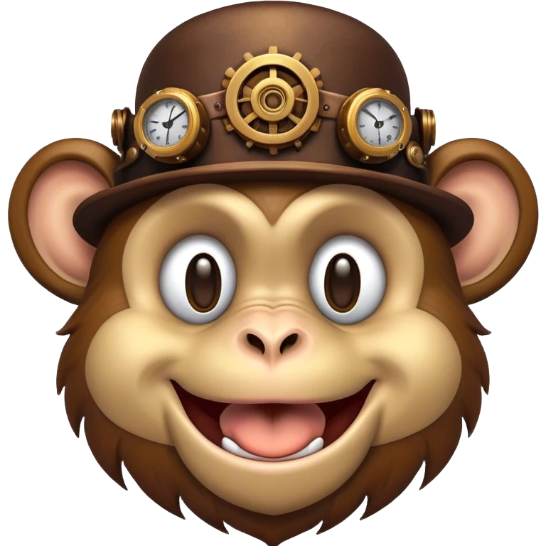 Steampunk style illustration depicting a happy monkey emoji