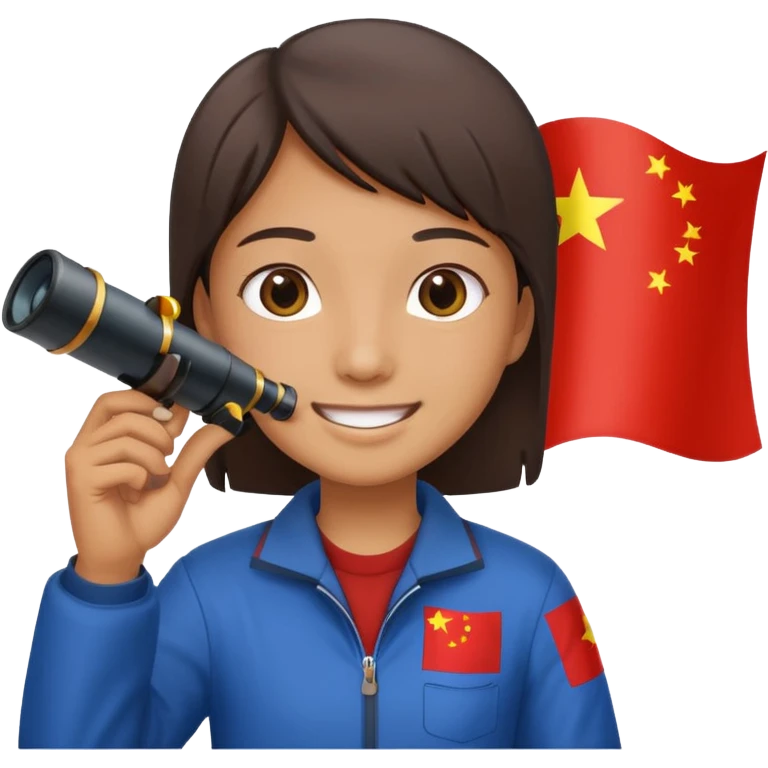 a vast, stunning view of China flag in the background, with a telescope in hand emoji