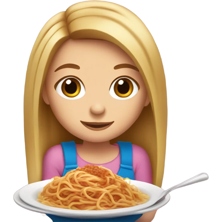 White girl blue eyes brown hair eating spaghetti  emoji