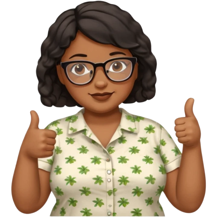 make a fat brown female biology teacher with glasses giving a thumbs up with short black hair wavy remove the doctor outfit and put on a regular summer looking shirt emoji