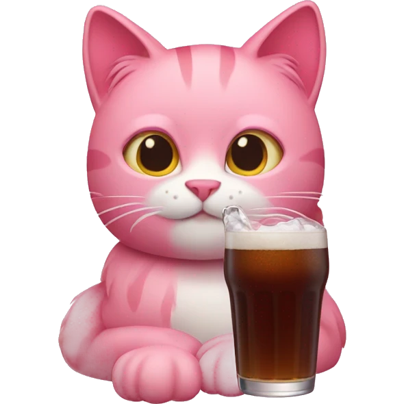 Pink cat drinking root beer emoji