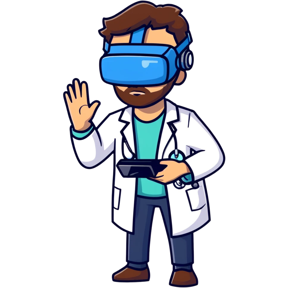 male doctor with brown beard and hair using virtual reality technology emoji