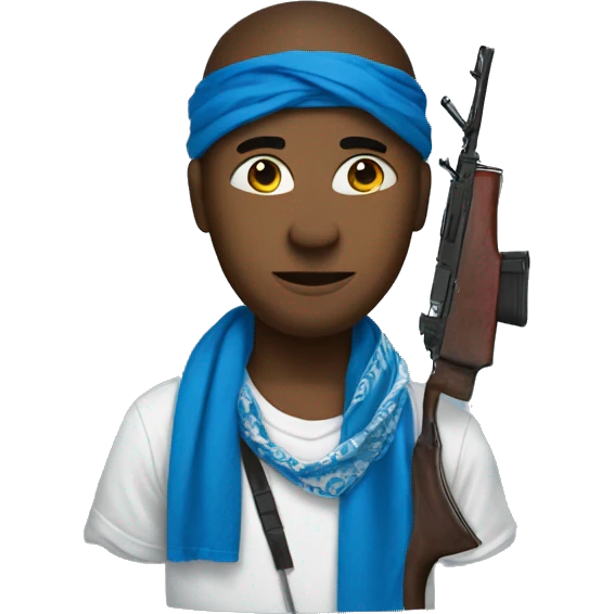 Ak with a blue bandana tied around the magazine  emoji