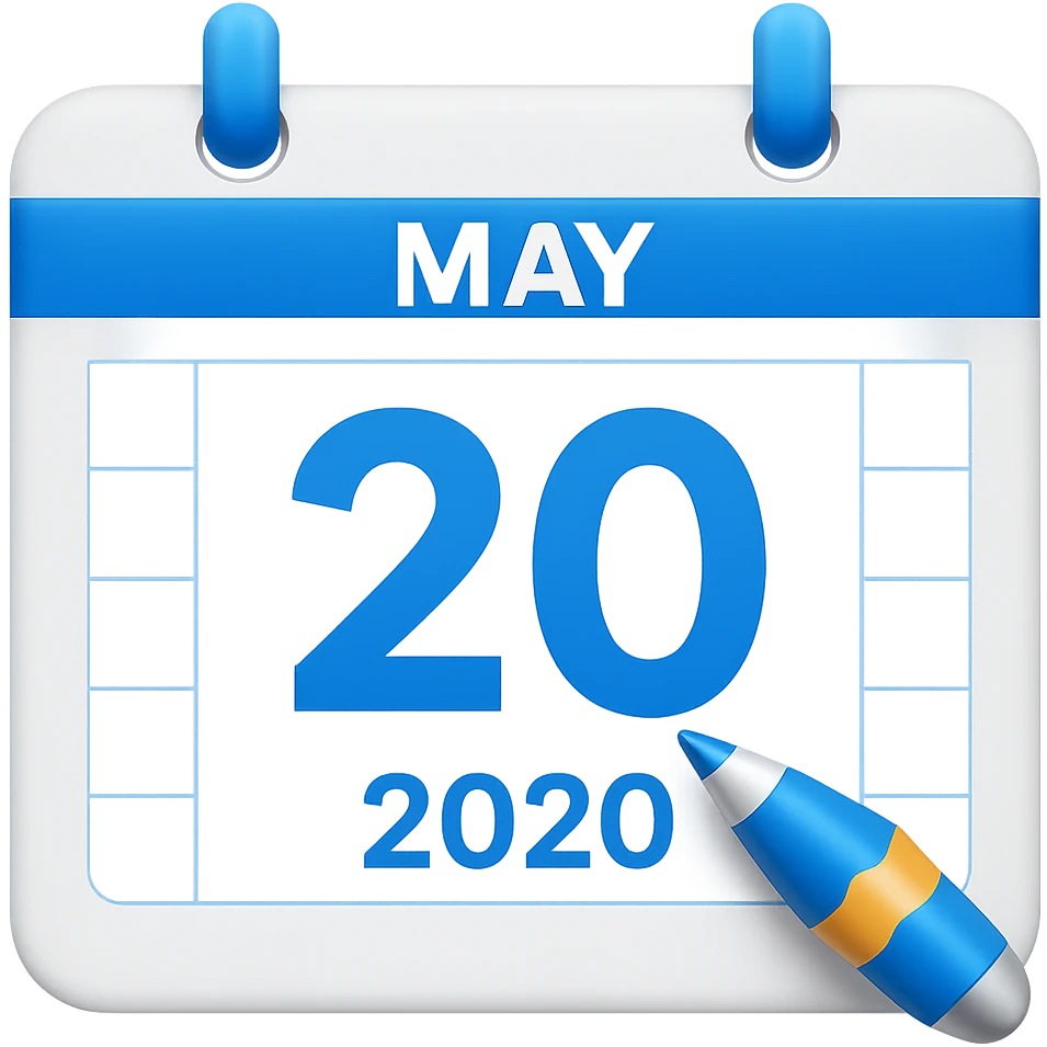 Edit the image to change the text 'May2' to 'May' and enlarge the number '20'. The style is emoji style, so keep the emoji look and feel. Remove the background so the subject is isolated. emoji
