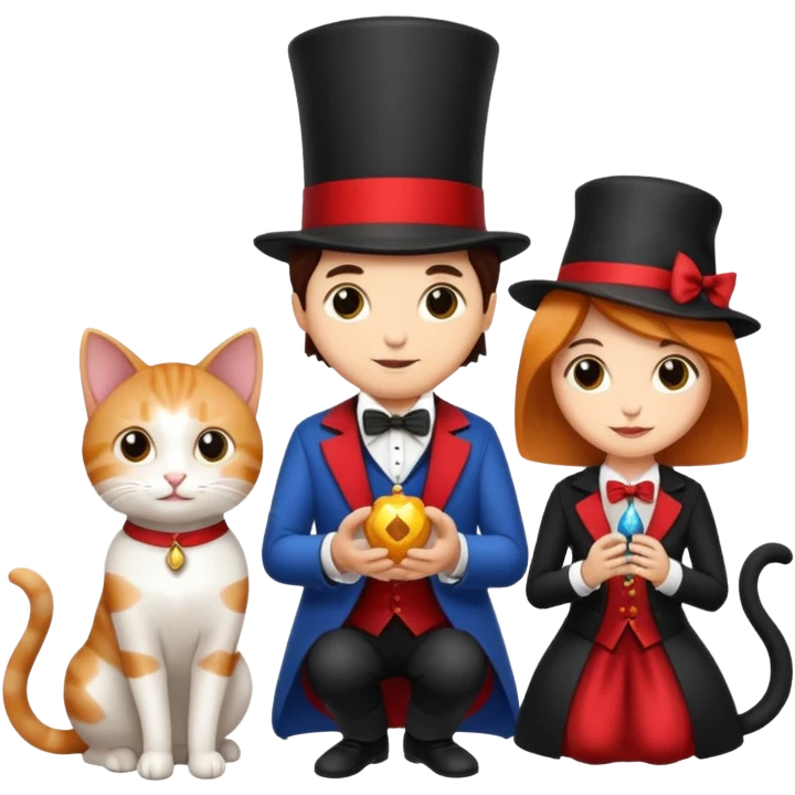 magician couple and their pet cat emoji