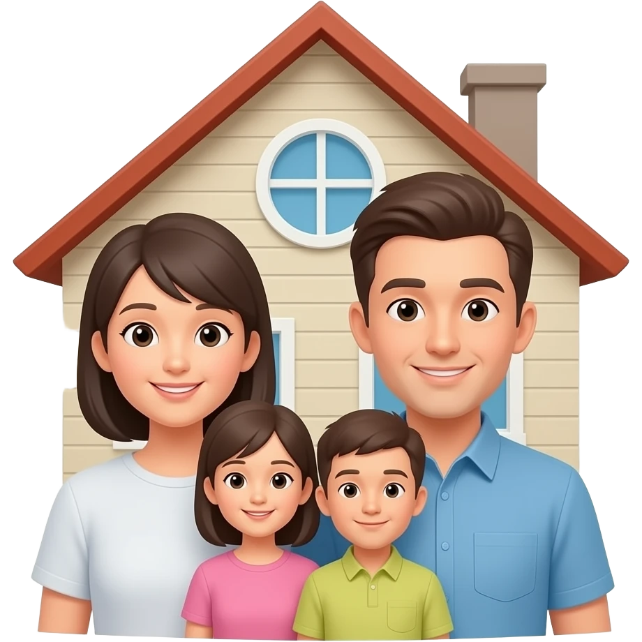 quiero un emoticono que represente una casa y una familia emoji