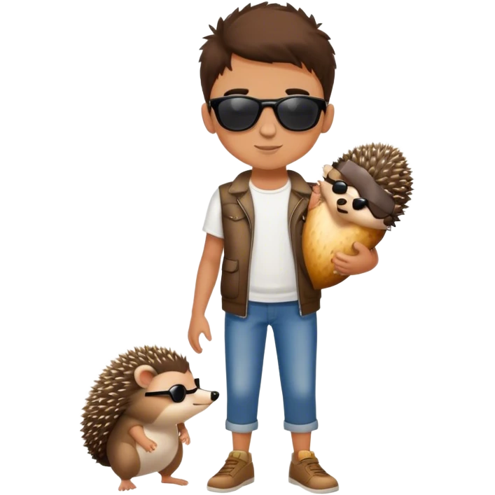 And explore holding a hedgehog while full body sigma wearing a sunglasses boy emoji