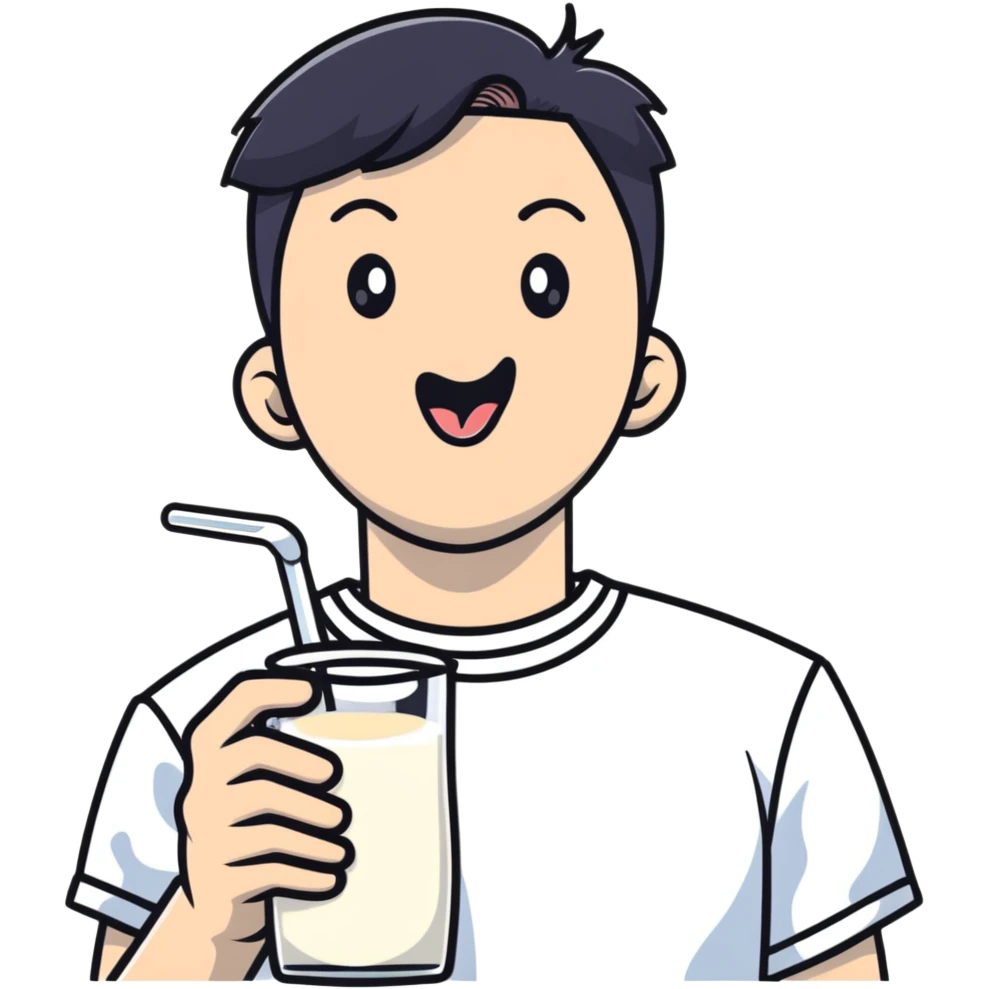 Korean guy with milk coming off his tongue emoji