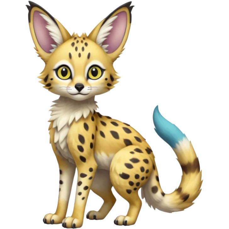 Big-eared big-eyed cute realistic animalistic feral digitigrade 4-legged anime-styled Trico-Vernid-Sergal-Serval-hybrid-fusion-creature-animal, full body emoji