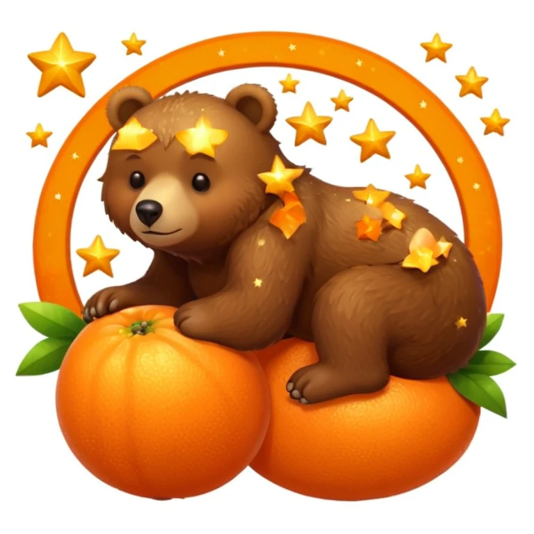 bear dozing atop an orange fruit surrounded by stars emoji