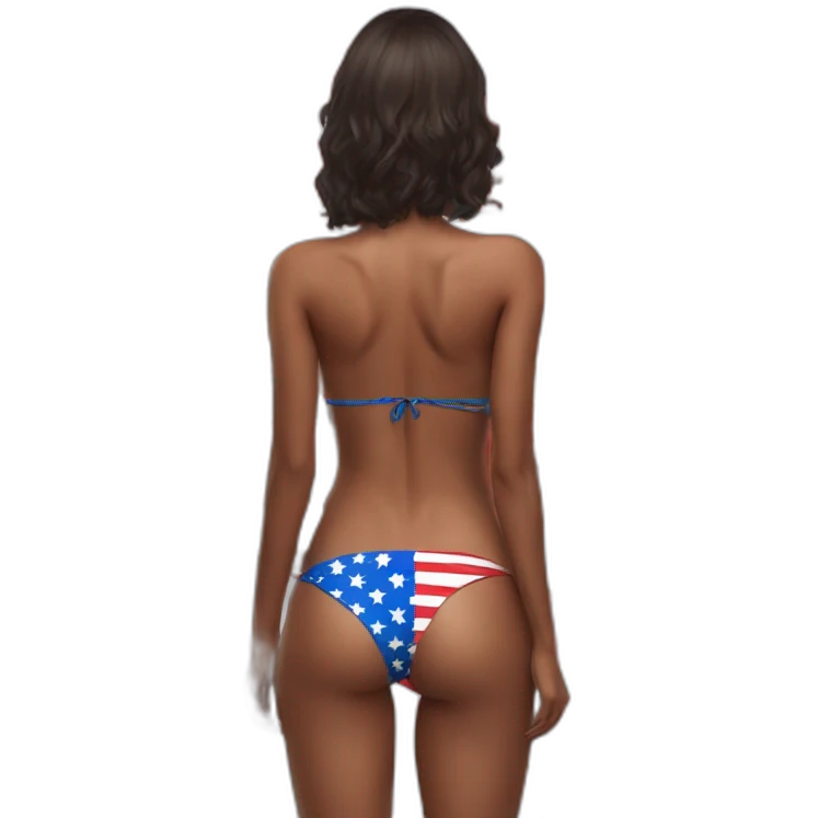 Sexy pose - woman wearing only an American flag bikini behind view emoji