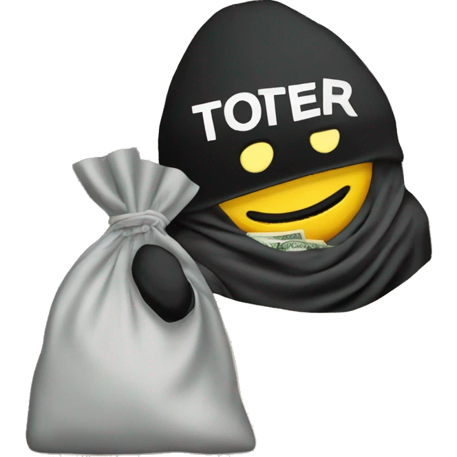 Thief stealing money bag with the word “Toptier” embroidered on it emoji