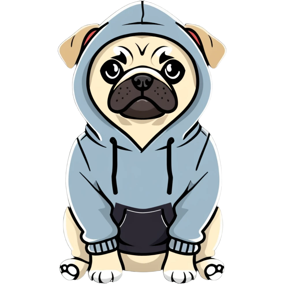 pug dog wearing a hoodie, pug life emoji