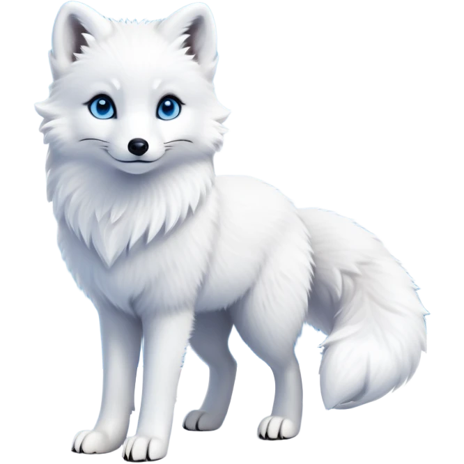 cinematic-arctic-fox-realistic-full-body-standing-emoji,-fluffy-tail-curled-slightly-around-its-white paws,-thick-sleek-white-fur-blending-into-the-snowy-landscape,-head-tilted-dramatically,-bright-blue-eyes-glistening-with-intelligence,-simplified-yet-realistic-focused-features,-highly-detailed,-glowing-with-an-almost-sarcastic-glow expressive eyes emoji