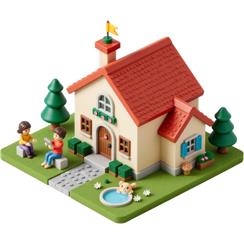 palace house with a family and pet emoji