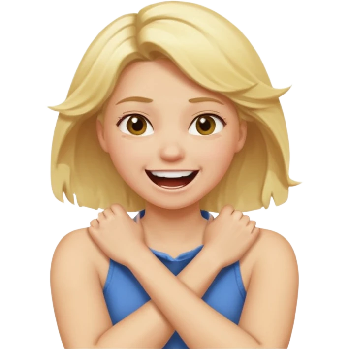 girl with blond hair crossing arms around neck laughing angry  emoji