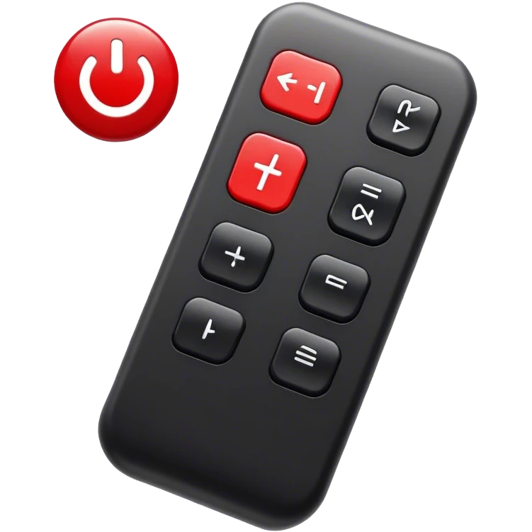 one black tv remote control with red border,  2Dimensions. The remote control have to have 4 buttons in black and one big one in red and the play sign emoji