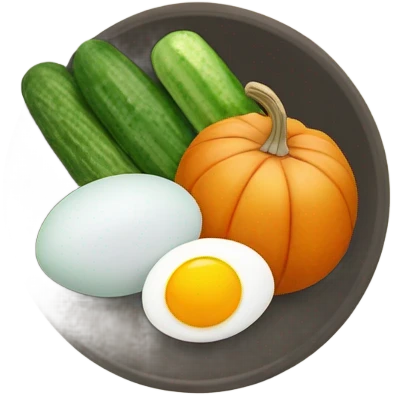 Three eggs, pumpkin, cucumber, salad, red potatoe emoji